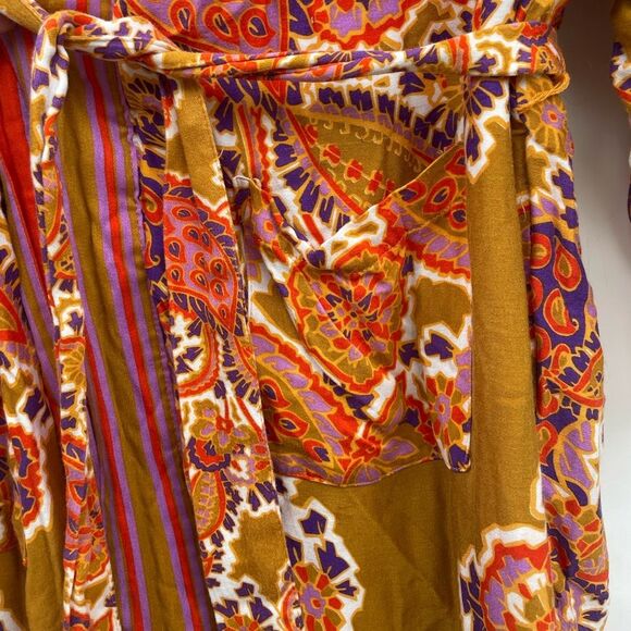 Rachel Zoe Women's Floral Kimono Robe Size S Mustard Boho Chic - Picture 4 of 9